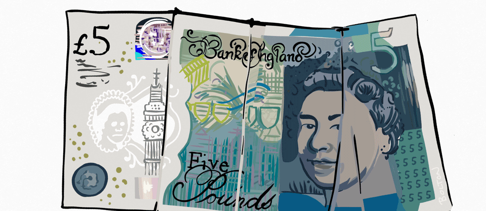 five pound note scrunches and unscrunches